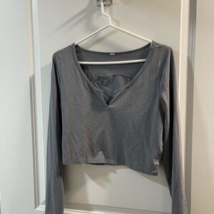 Gray Long Sleeve Women's Top Lululemon Cropped Henley Long Sleeve Heathered